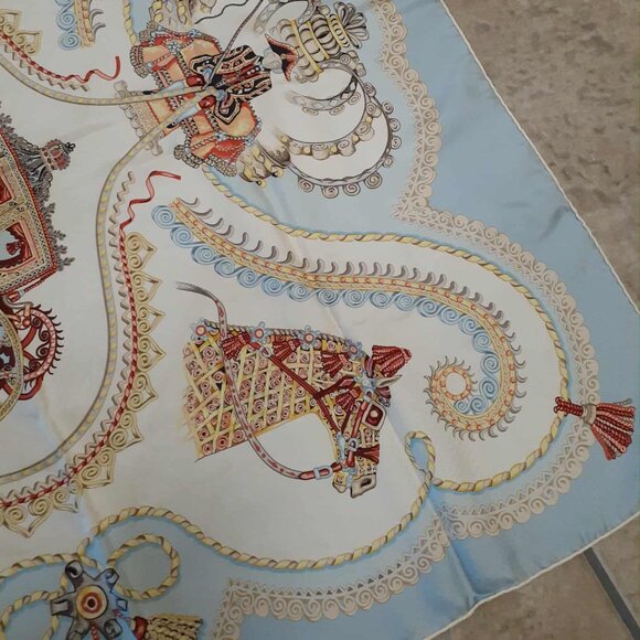 Hermès Paperoles Silk Scarf With Box 90 Carre Light Blue - Picture 4 of 5